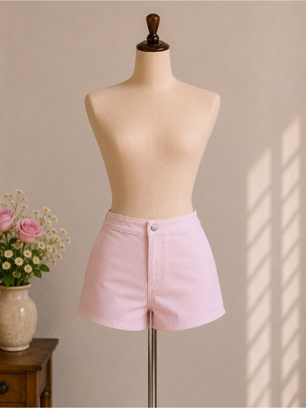 Others Follow Light Pink High-Waist Cotton Shorts